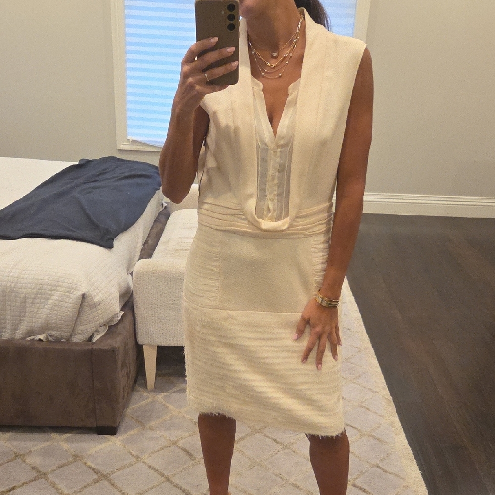 WOMEN'S RACHEL ROY CREAM COLOR COCKTAIL DRESS SHEER SILK WOOL Sz 8 $350 ITALY